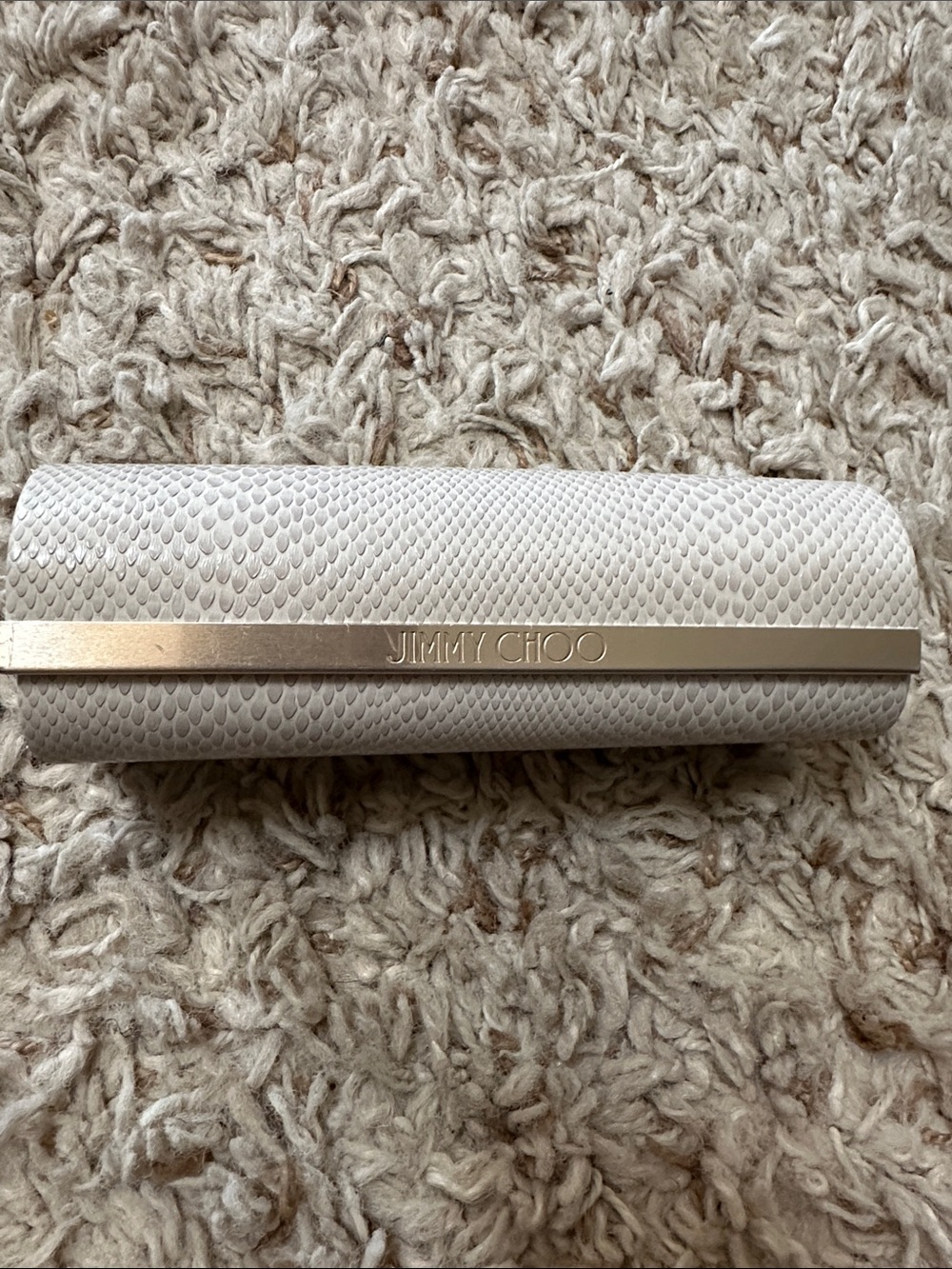 Jimmy Choo Off-White Textured Sunglasses Case with Gold Bar